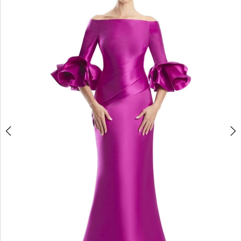 Pink Ruffled Tiered Off-Shoulder Gowns
